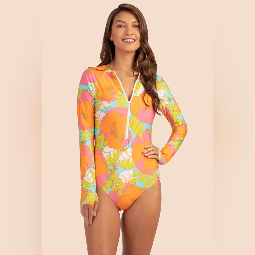 NWT Trina Turk Playa De Flor Half Zip Long Sleeve Paddle Suit